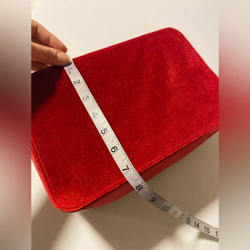 Estee Lauder Luxurious Red velvet velour bow Cosmetic makeup Case travel bag NEW